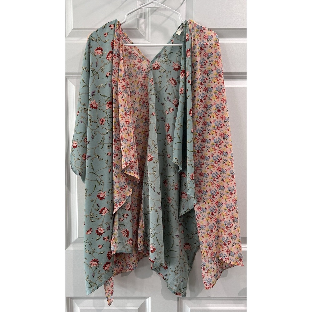 UMGEE Mixed Floral Paneled Kimono Sz S Coastal Spring Cottage Easter Boho Hippie